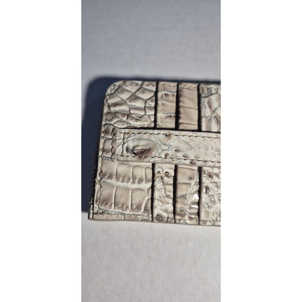 Brahmin Melbourne Credit Card Wallet Slim Zip Case Leather Cream Grey Neutral - Picture 3 of 13